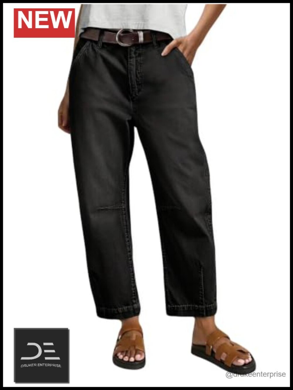 Vintage Cropped Barrel Jeans Women Mid Rise Denim Pants with Pockets